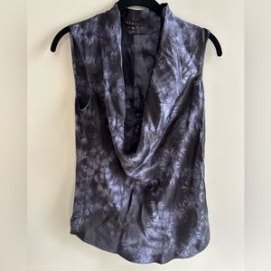 Theory purple silk cowl printed sleeveless top. Size P